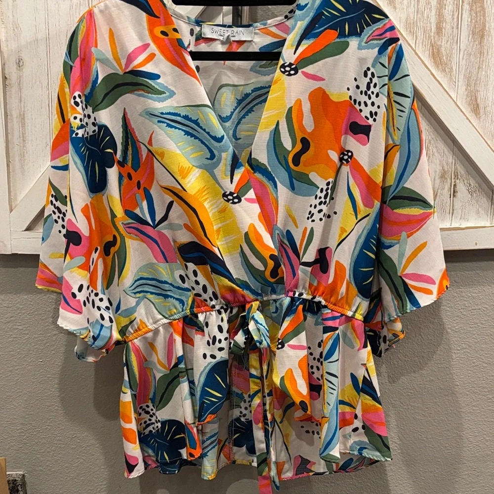Sweet Rain Multicolor Floral Blouse ptp 18 - Picture 2 of 4